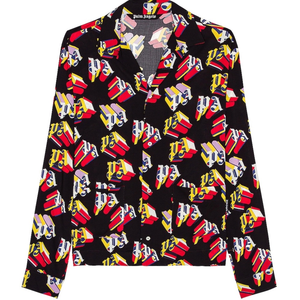 NWT $645 Palm Angels Men's 3D Logo Pajama Shirt Sz 50it/US-L Oversized Fit Black